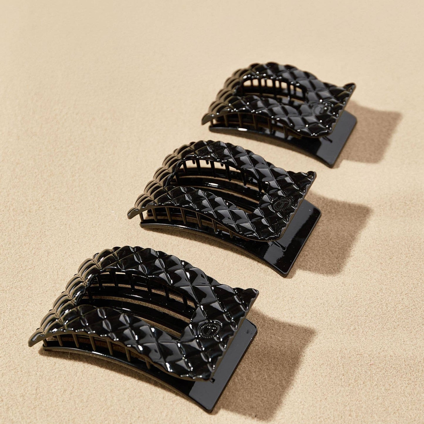 Flat Rectangle Hair Clip | Large | Jet Black Quilted (9100171608315)