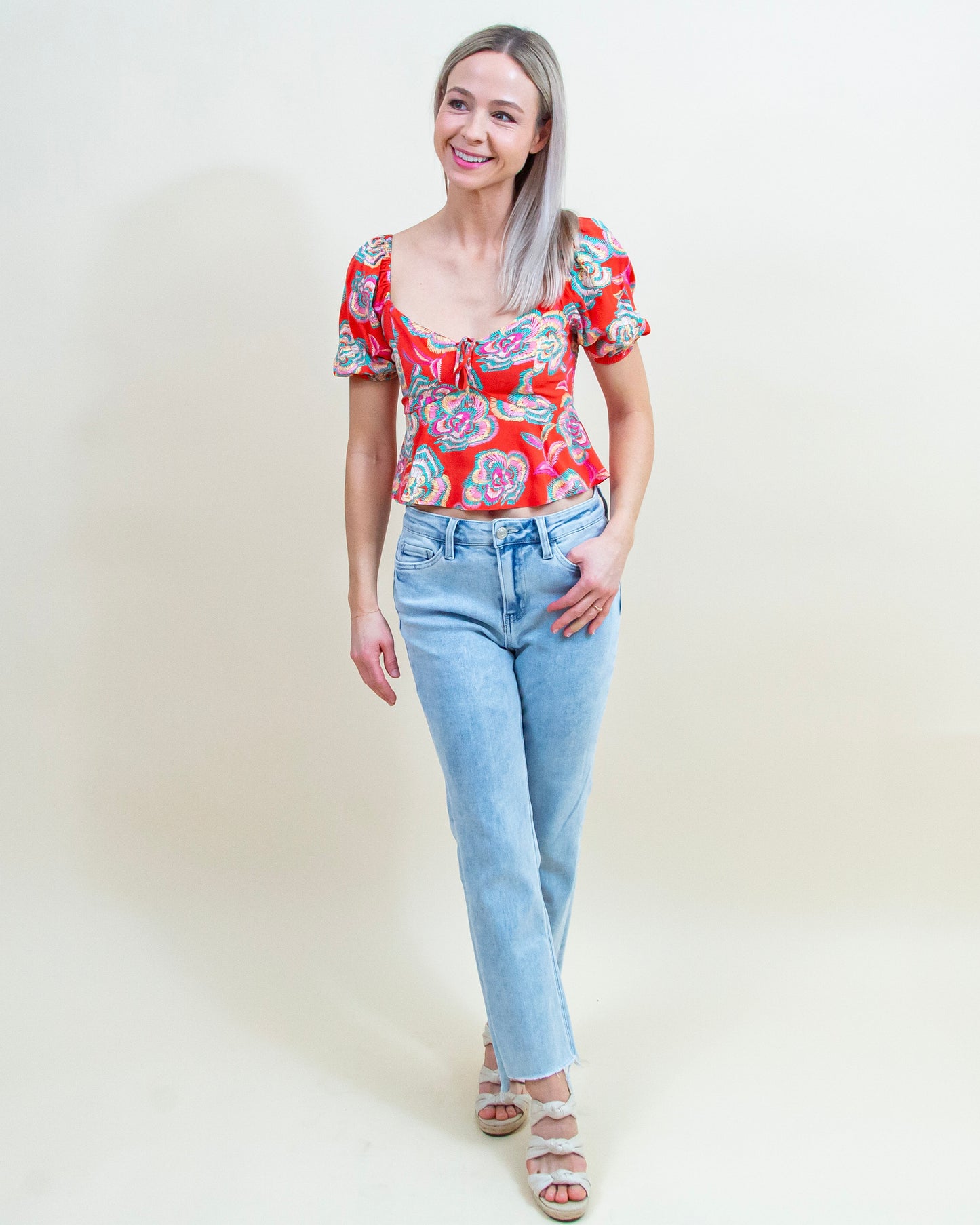 Renelle Floral Top in Tango (8178904793339)