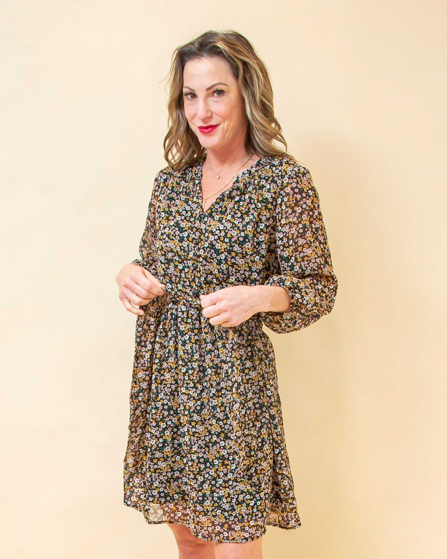 Fresh Beginnings Mini Dress in Black/Mustard (8940314231035)