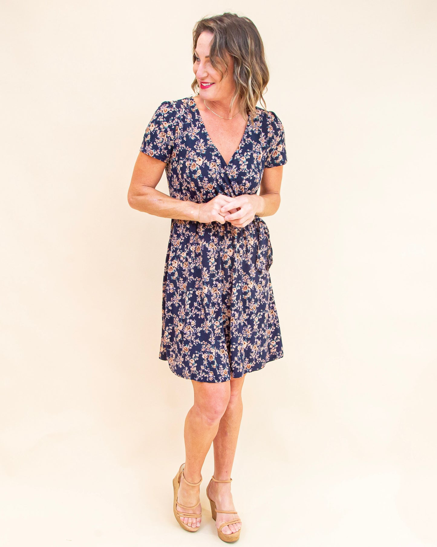 Wrapped in Wonder Dress in Navy/Taupe (9065190228219)