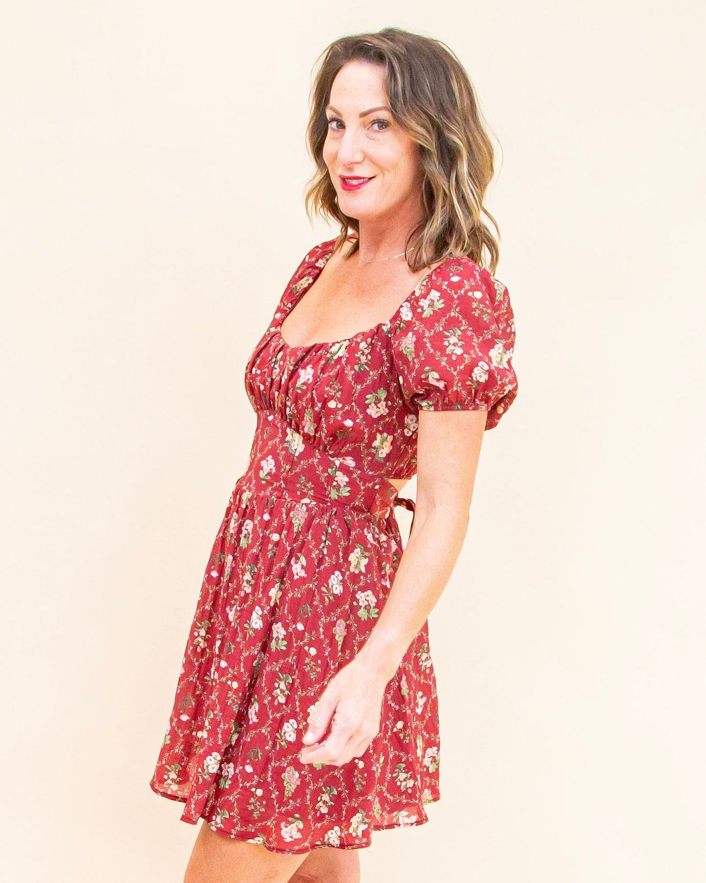 Tied To Love Dress in Burgundy Multi (9062125043963)