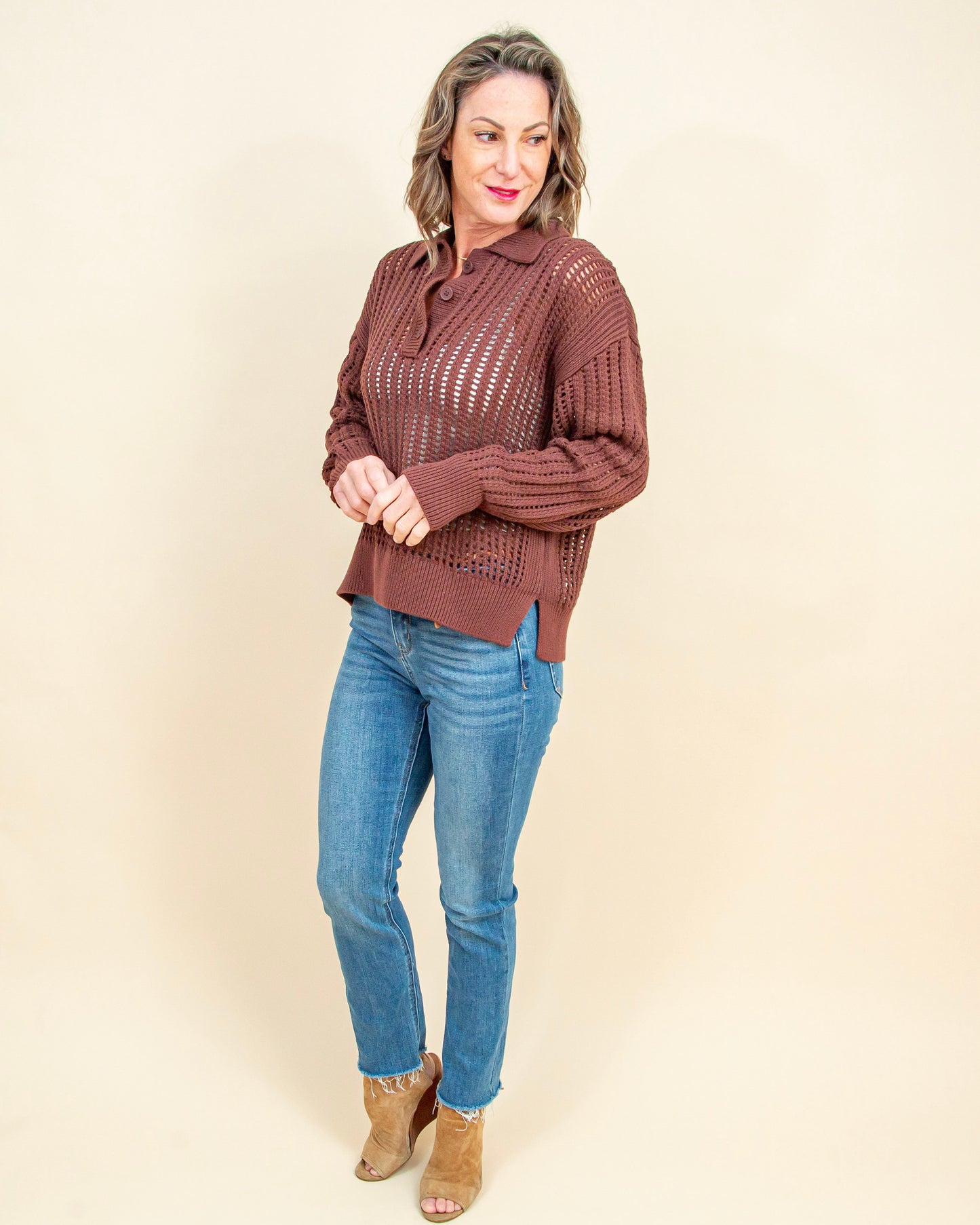 Looking Glass Polo Sweater in Sandalwood (8977990385915)