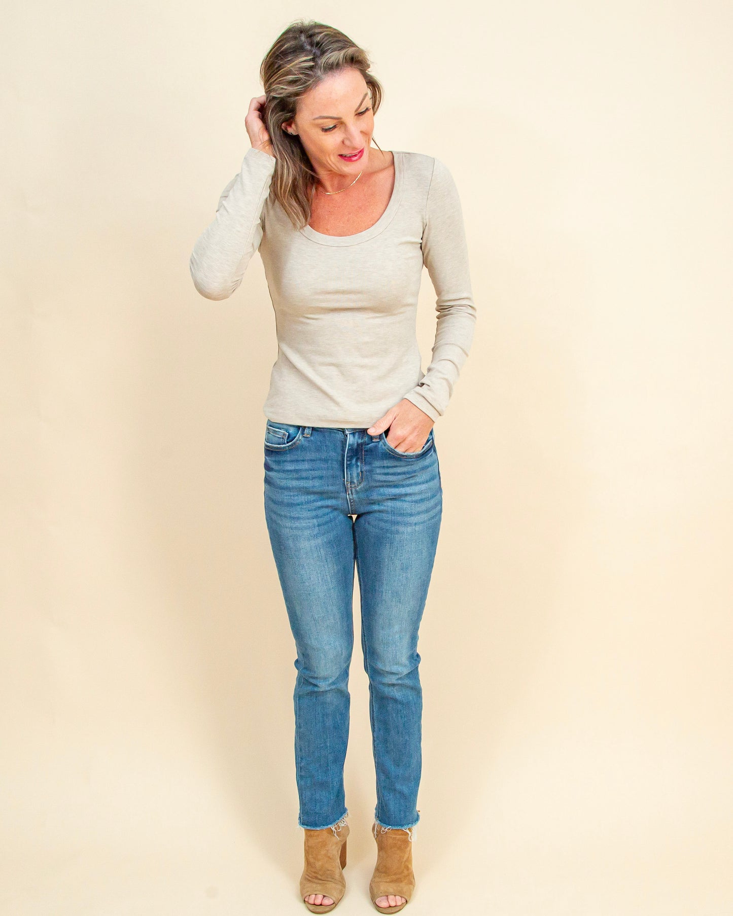 Second Skin Scoop Neck Top in Oatmeal Heather (8977990320379)