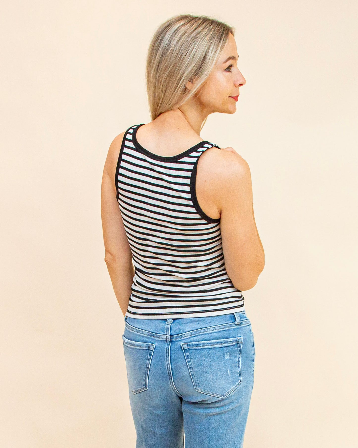 Classic Striped Scoop Tank in Black (8977990156539)
