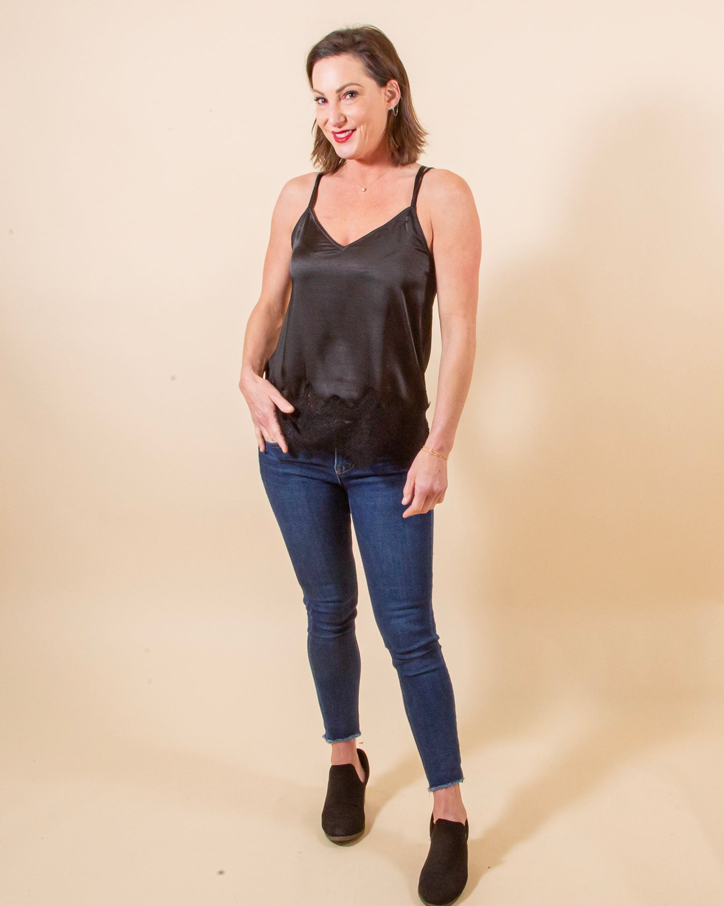 Meet at Midnight Satin Cami in Black (8271433924859)