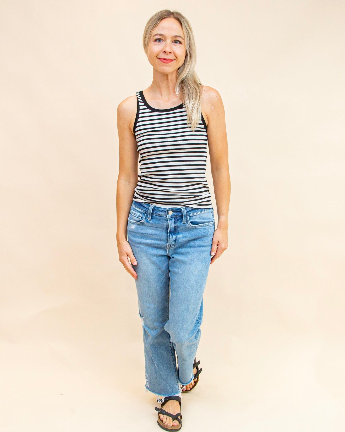 Classic Striped Scoop Tank in Black (8977990156539)