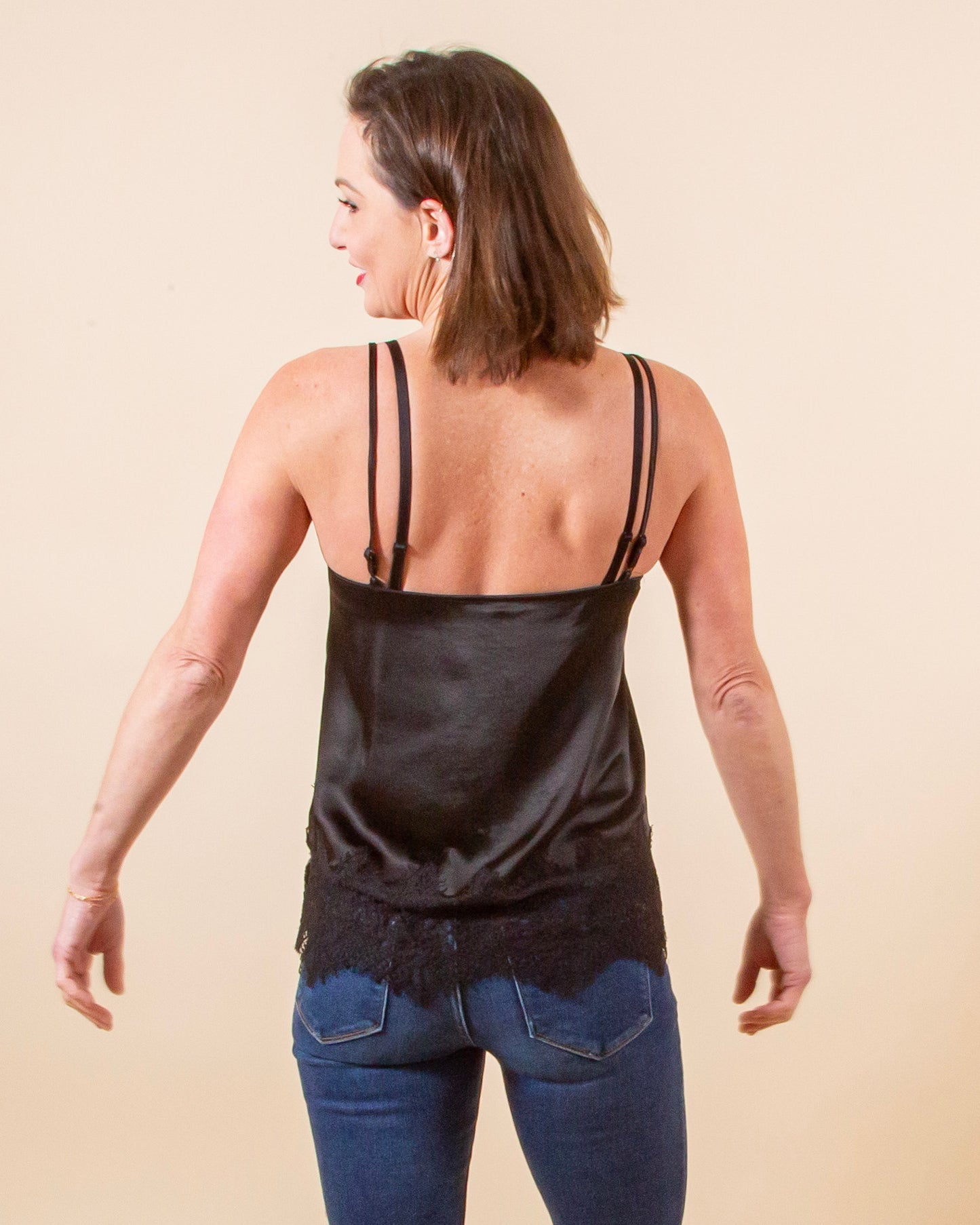 Meet at Midnight Satin Cami in Black (8271433924859)