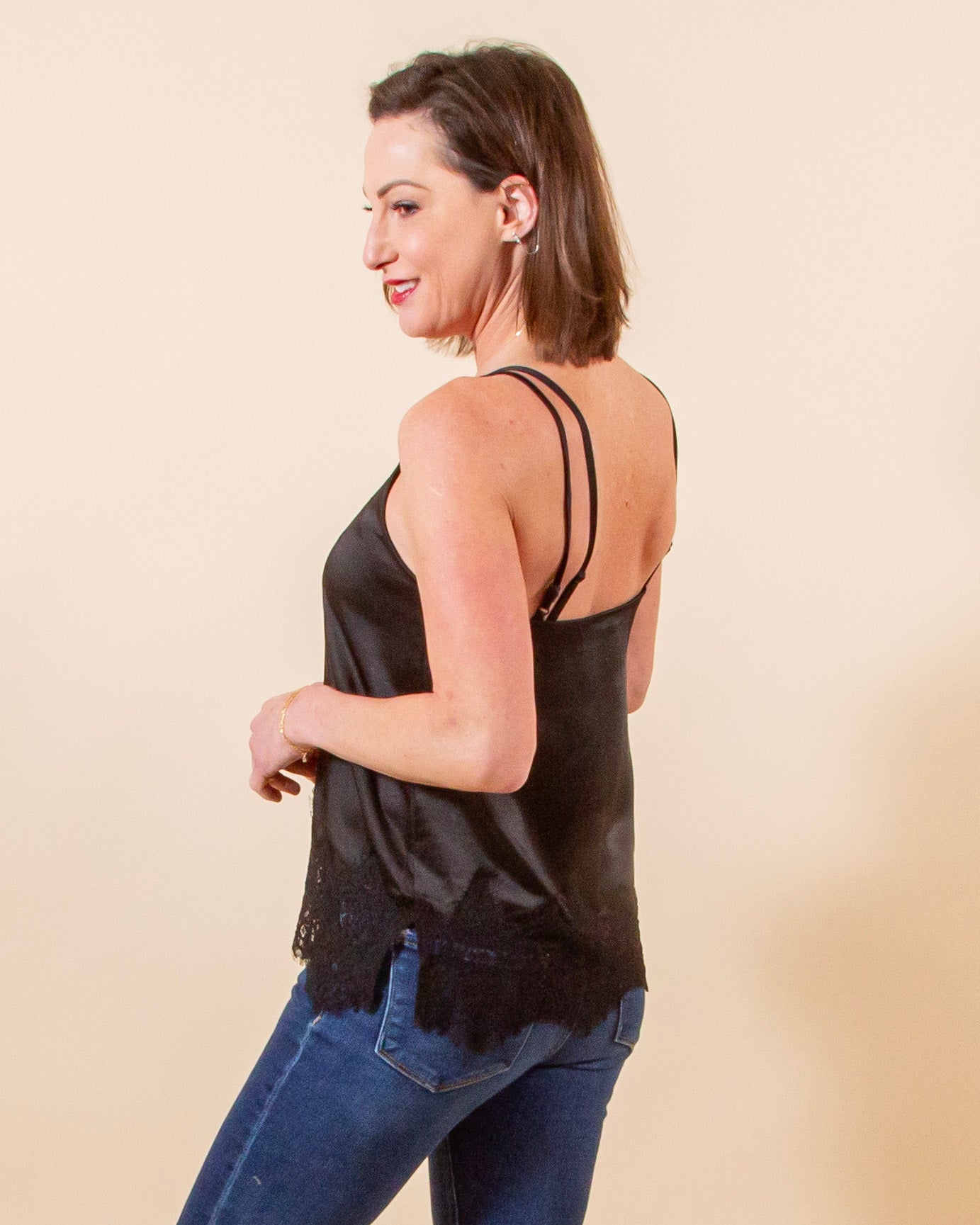Meet at Midnight Satin Cami in Black (8271433924859)