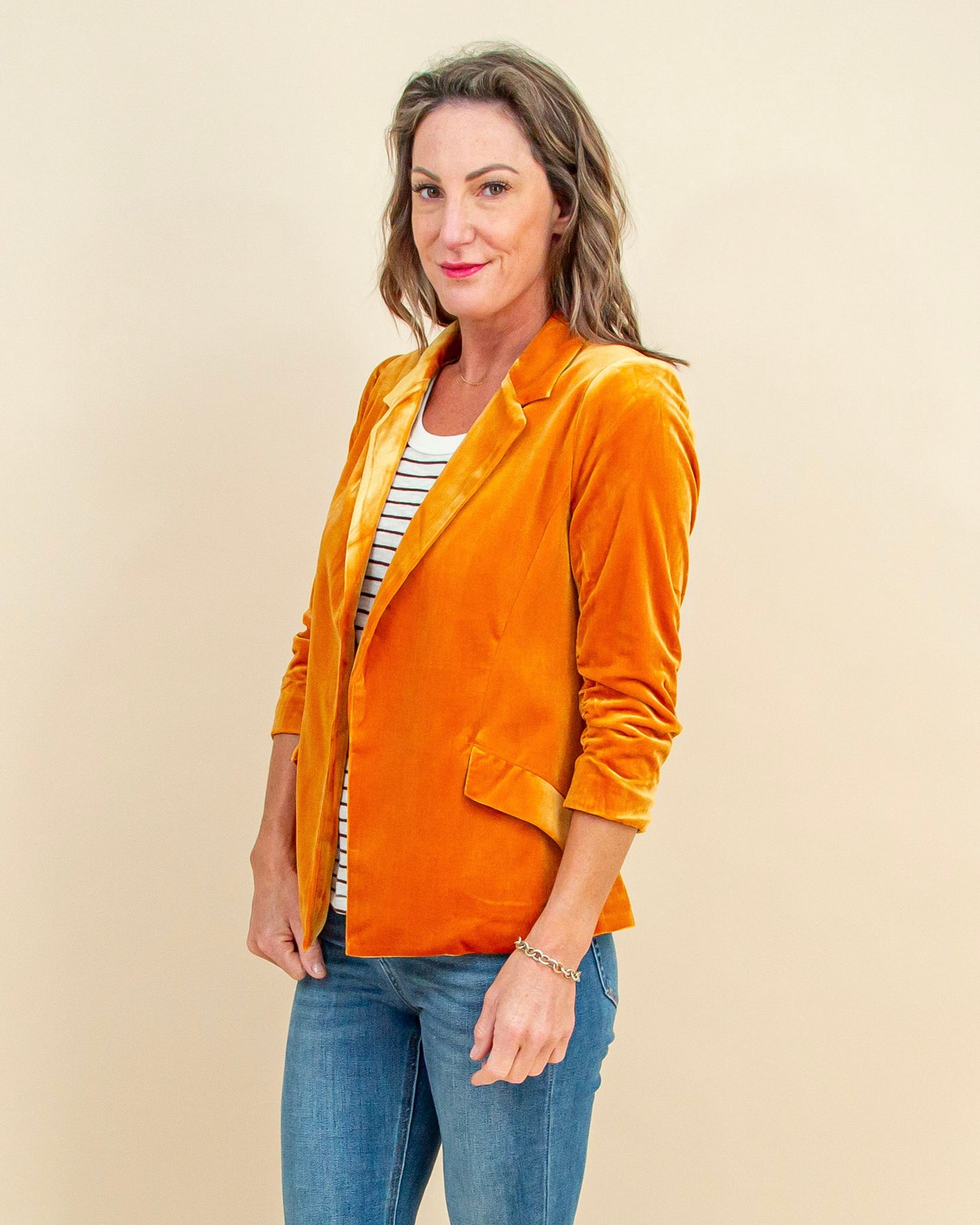 You're So Rare Velvet Blazer in Golden Mustard (9090309619963)