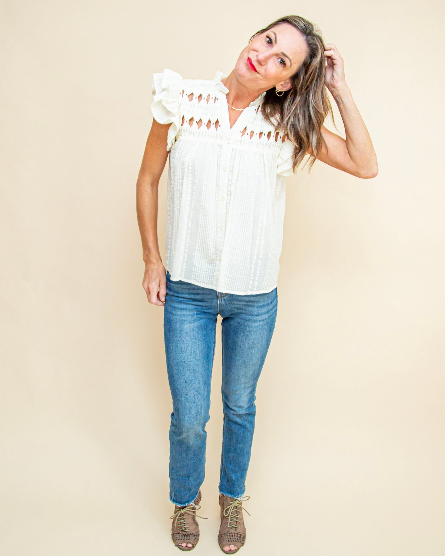 Charming Elegance Blouse in Cream (9108222968059)