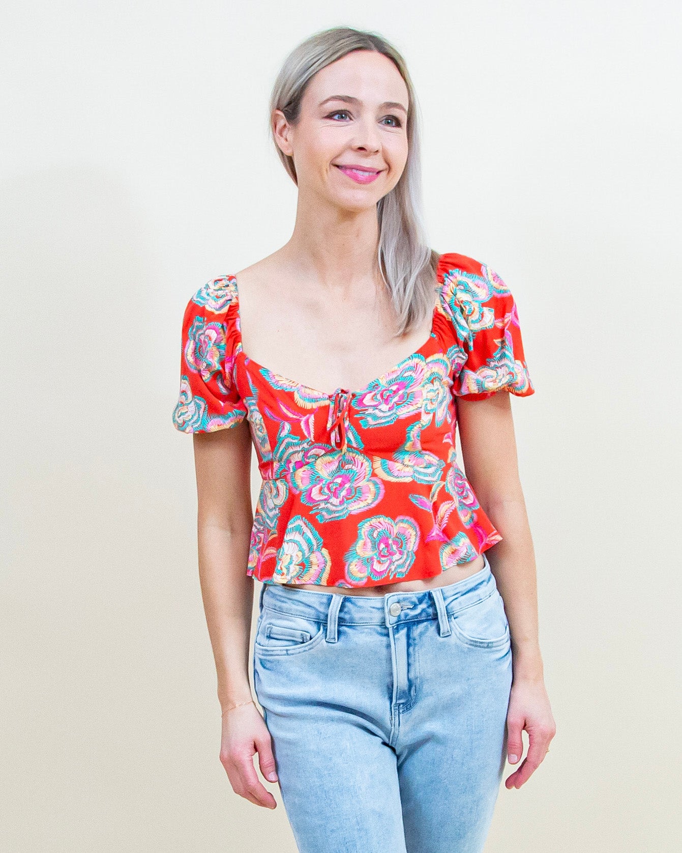 Renelle Floral Top in Tango (8178904793339)