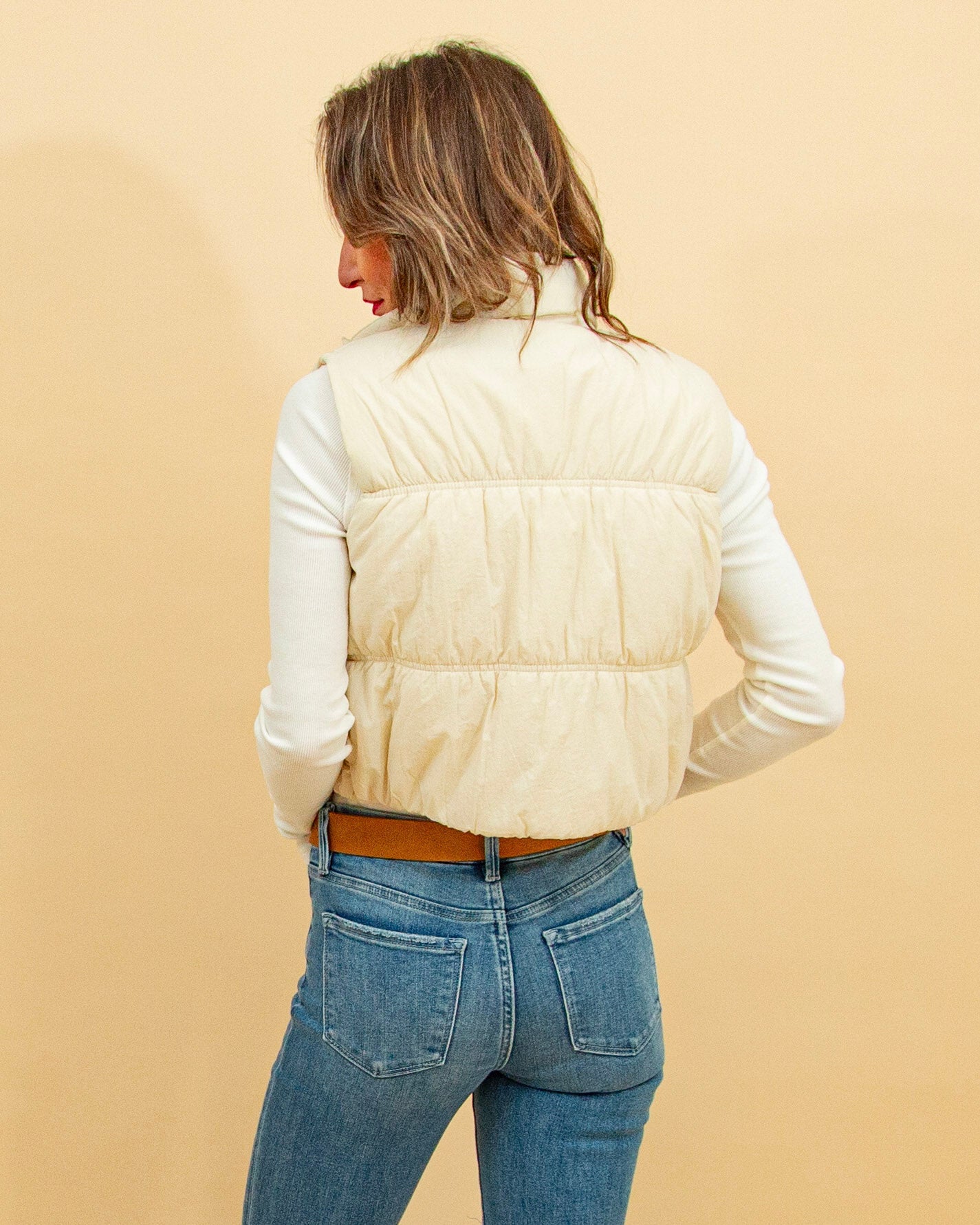 Coffee Run Crop Puffer Vest in Ivory (9102459699451)