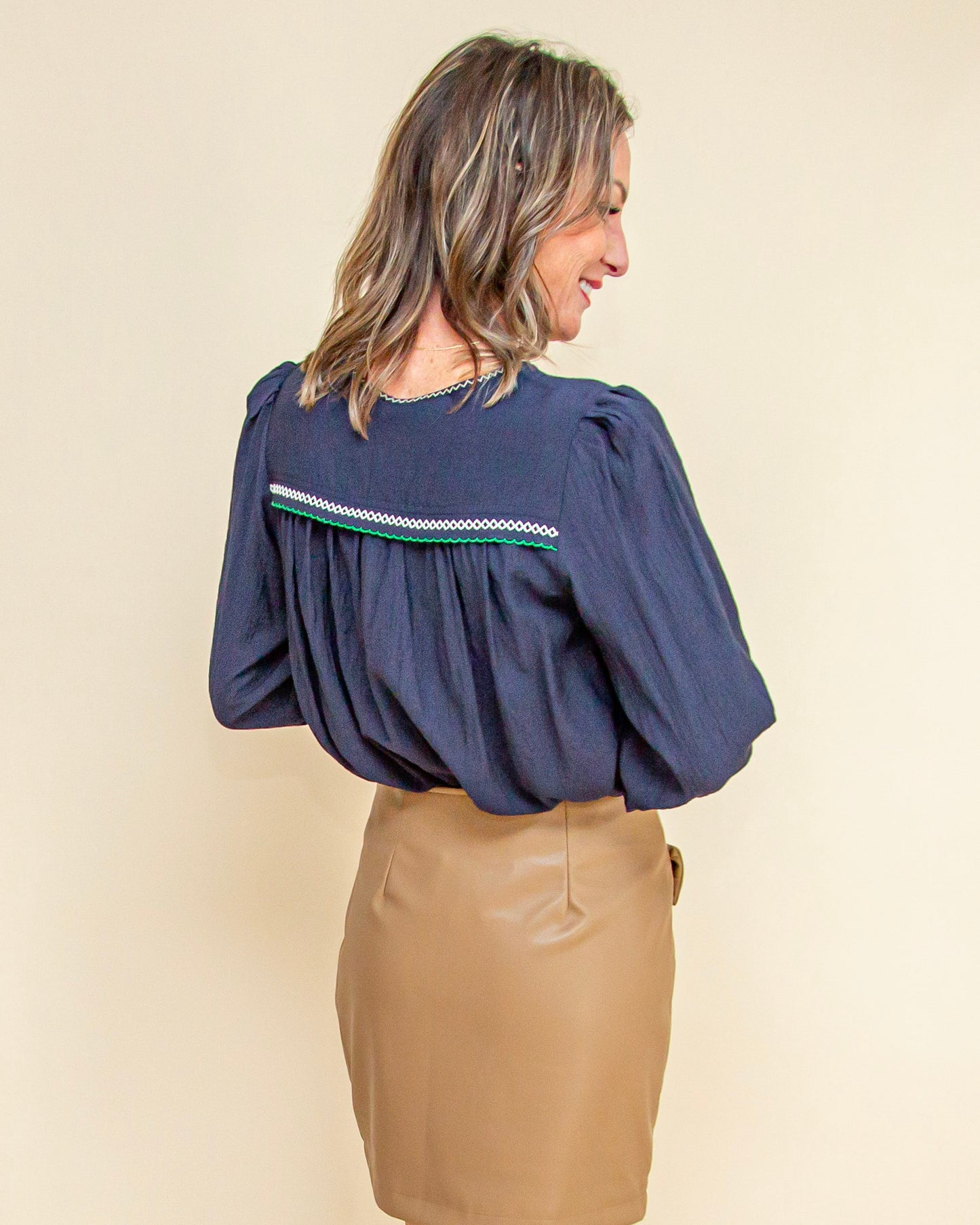 A Fine Line Blouse in Navy (9108232143099)