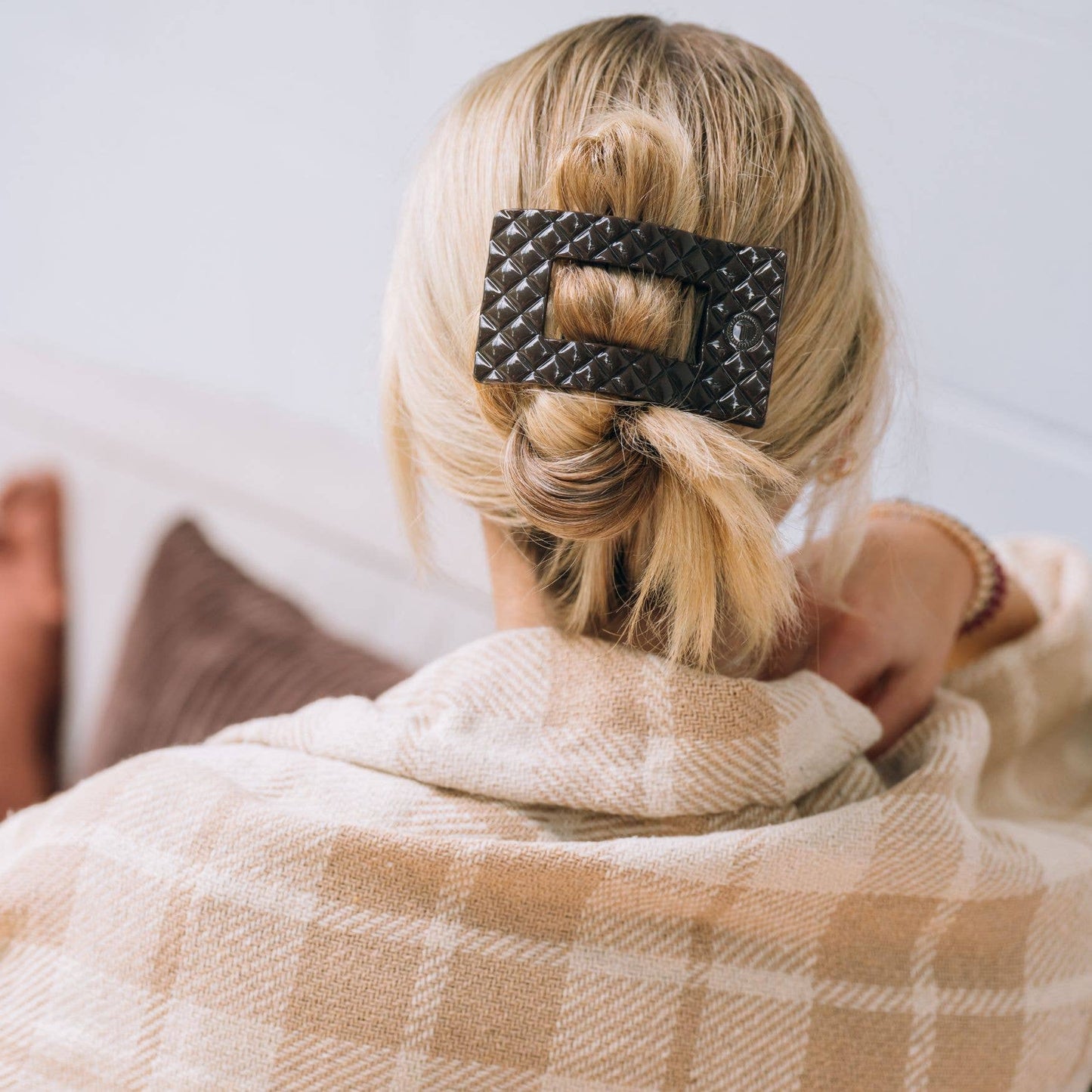 Flat Rectangle Hair Clip | Medium | Truly Taupe Quilted (9100171510011)