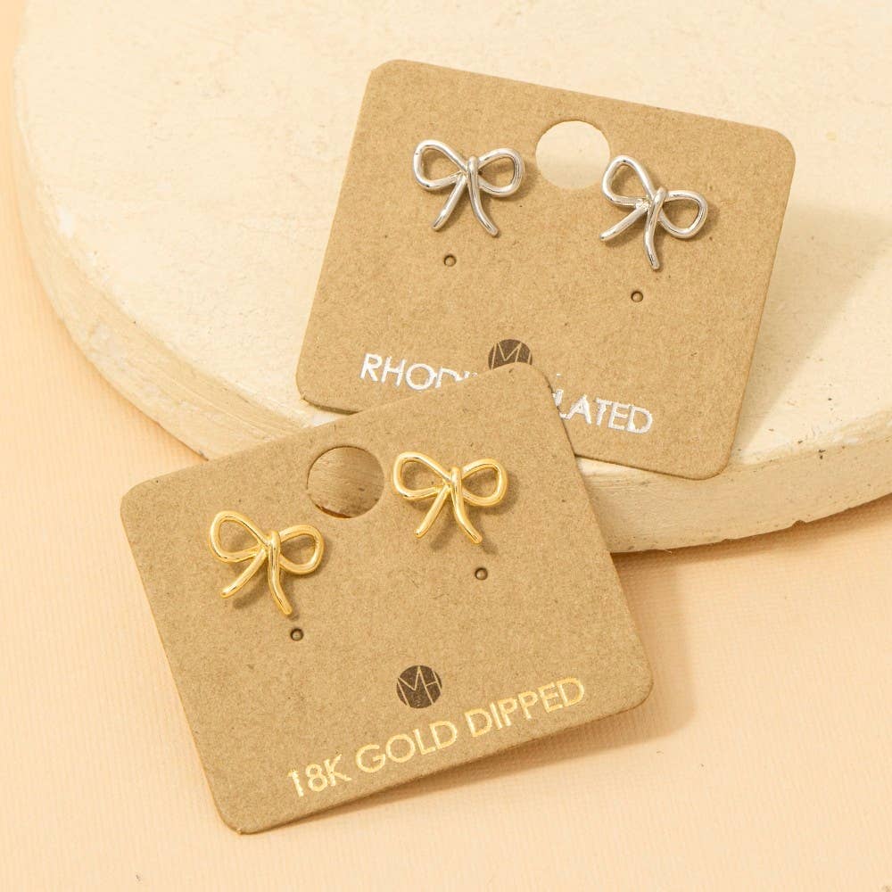 Gold Dipped Wire Ribbon Bow Stud Earrings: G (9090434367739)