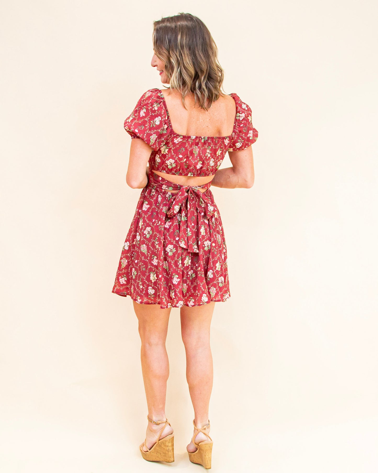 Tied To Love Dress in Burgundy Multi (9062125043963)