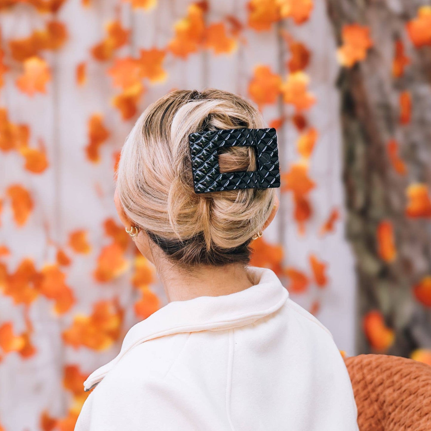 Flat Rectangle Hair Clip | Large | Jet Black Quilted (9100171608315)