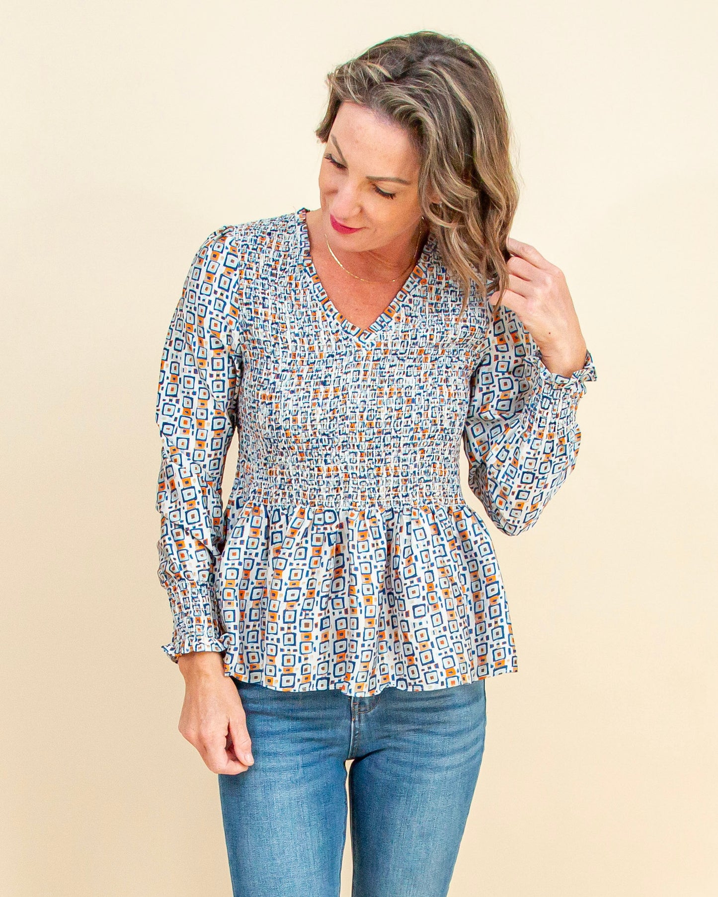 All the Right Angles Blouse in Cream (9089268482299)