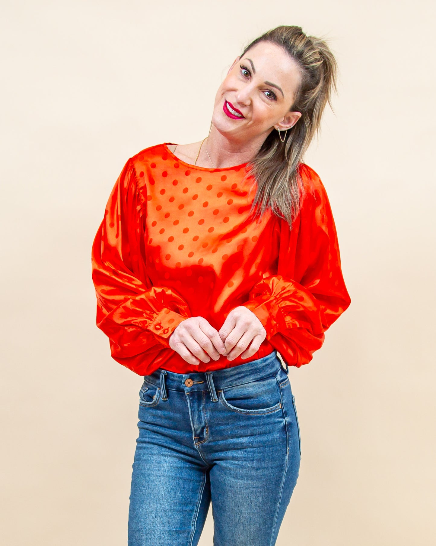 Radiant Cheer Blouse in Red (8871723761915)