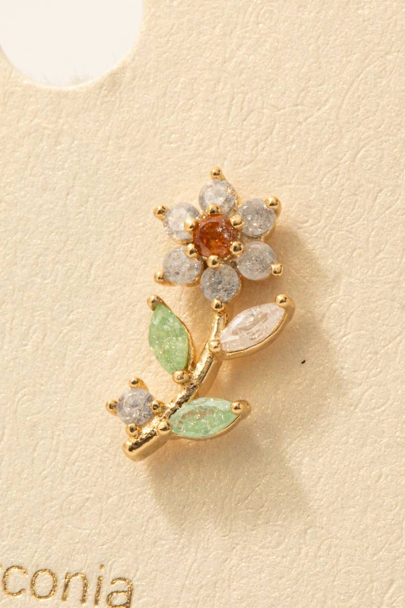 Gold Dipped Cz Flower Stud Earrings: G (9090435776763)