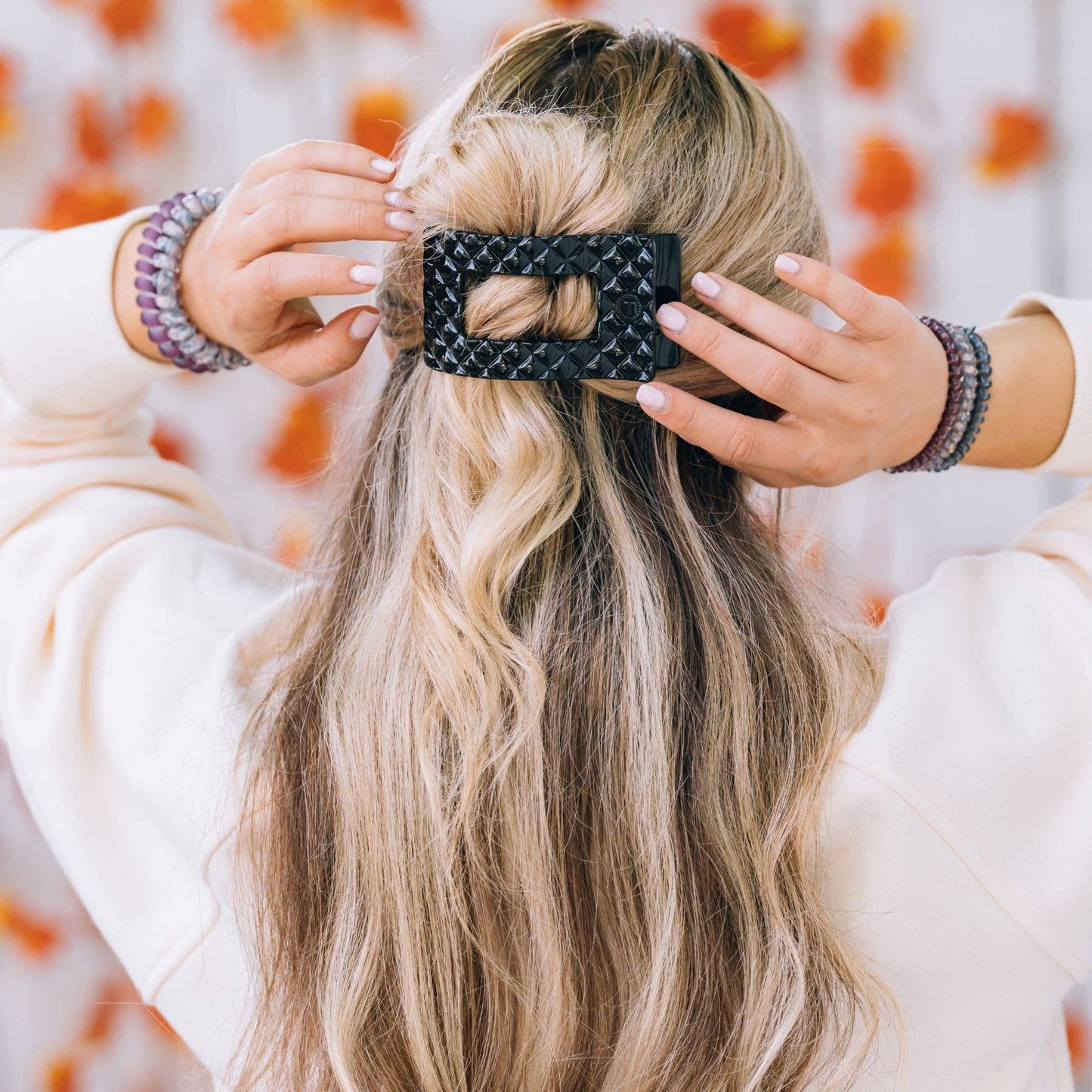 Flat Rectangle Hair Clip | Medium | Jet Black Quilted (9100171477243)