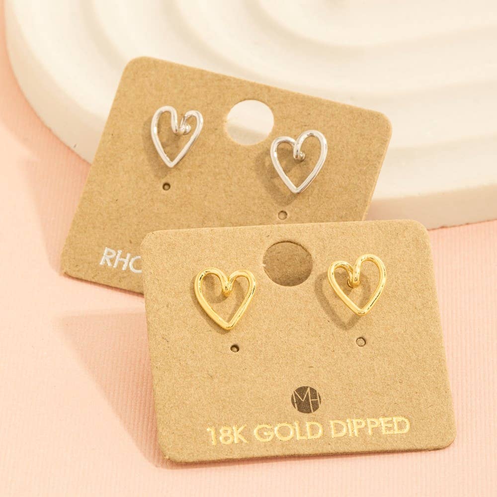 Gold Dipped Wire Heart Stud Earrings: G (9090434564347)