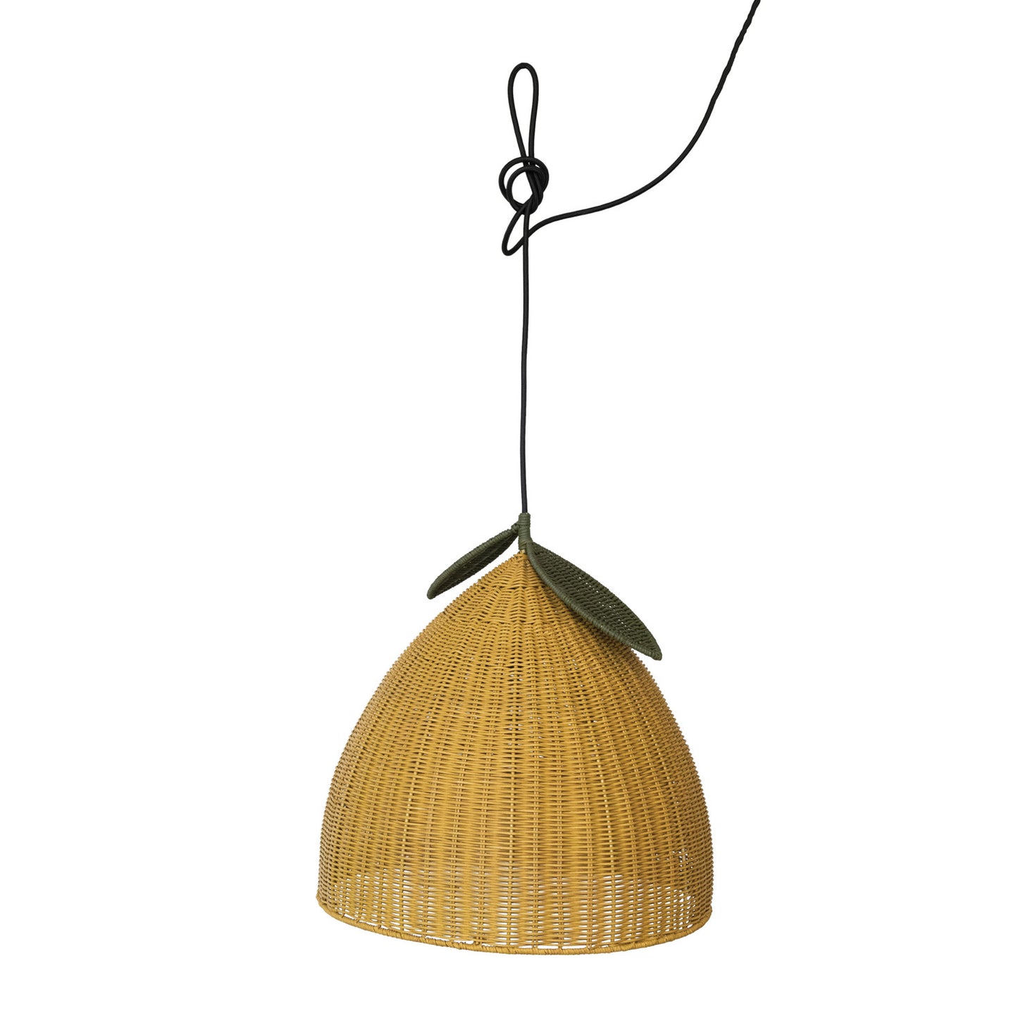 Hand-Woven Rattan Lemon Shaped Pendant Lamp, 5' Fabric Cord (8966035144955)
