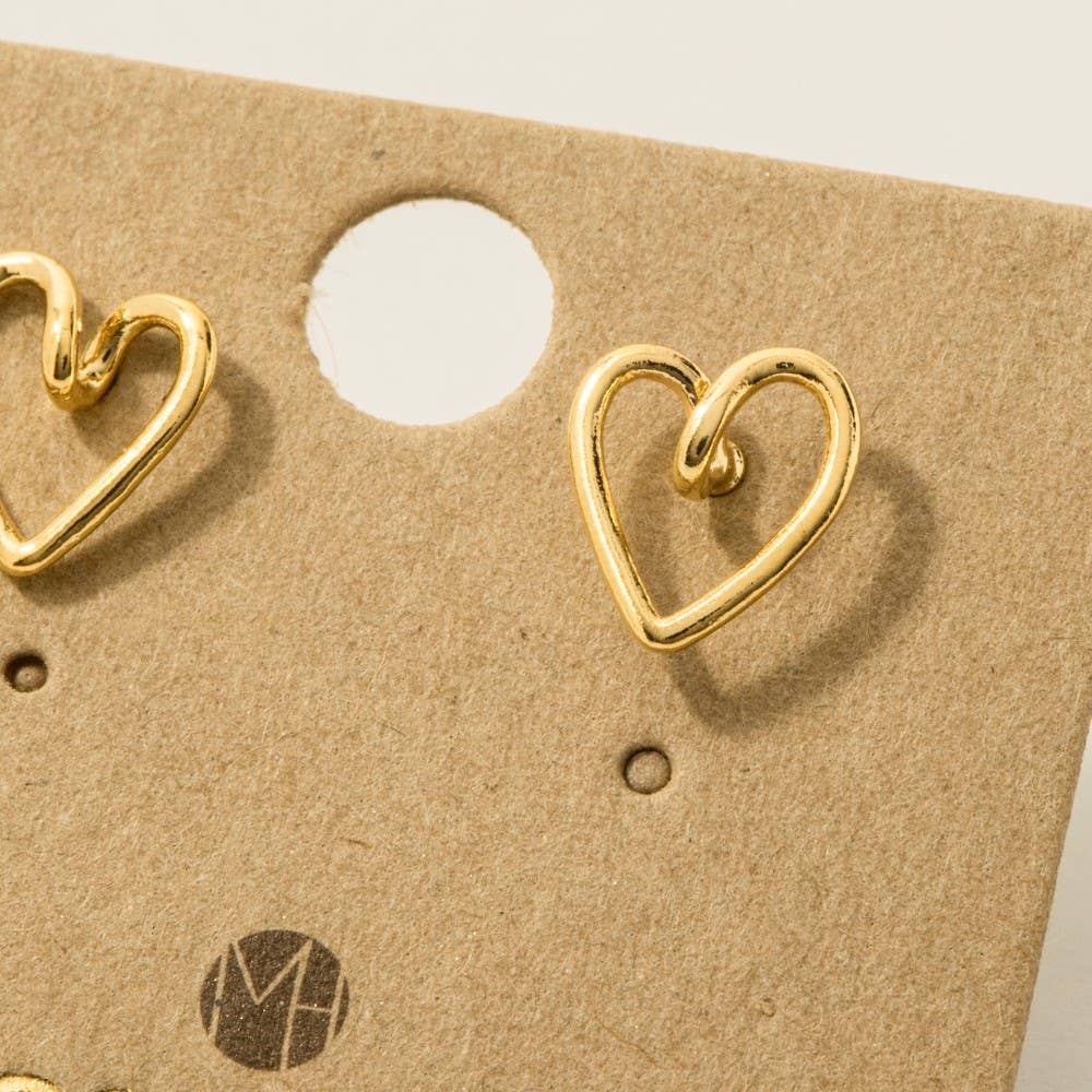 Gold Dipped Wire Heart Stud Earrings: G (9090434564347)