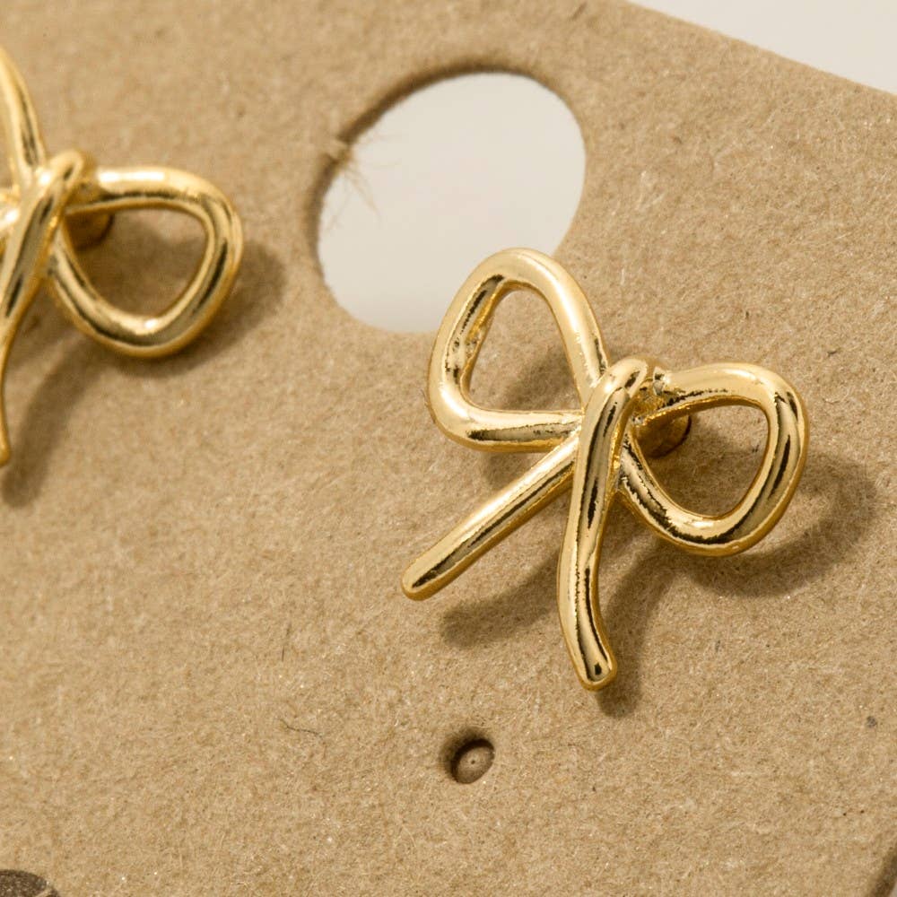 Gold Dipped Wire Ribbon Bow Stud Earrings: G (9090434367739)