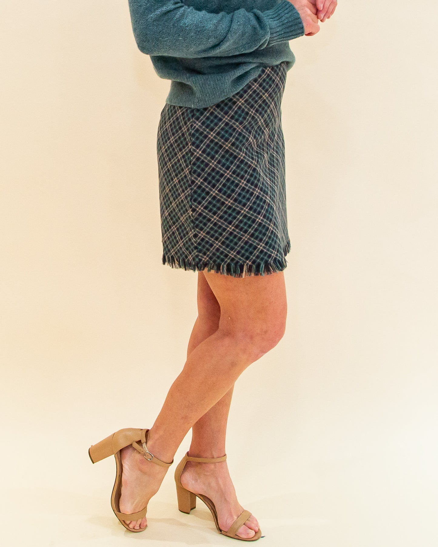 Fond of Fringe Mini Skirt in Navy Plaid (8770501476603)