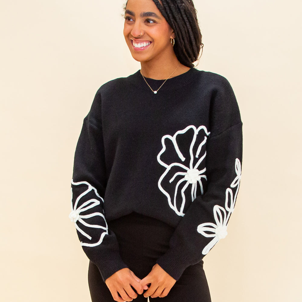 Midnight Blossoms Sweater in Black/Cream (8770500919547)