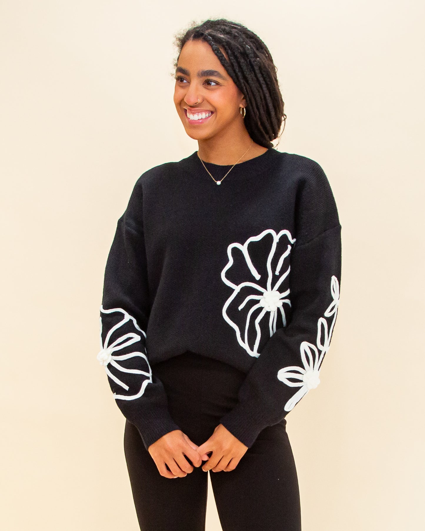 Midnight Blossoms Sweater in Black/Cream (8770500919547)