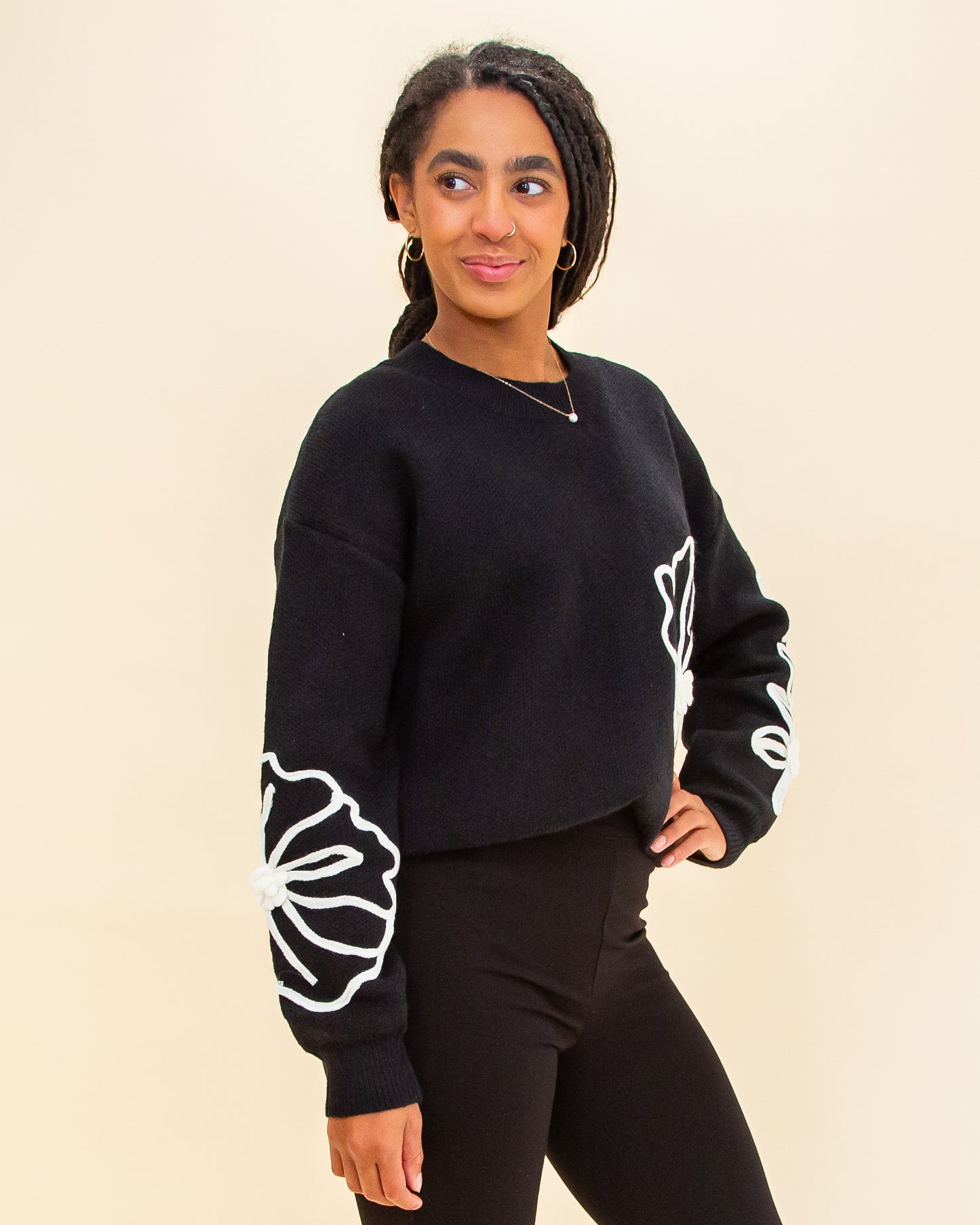 Midnight Blossoms Sweater in Black/Cream (8770500919547)