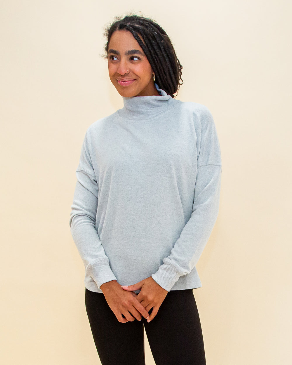 Everyday Ease Turtleneck Top in Heather Grey (8768866746619)