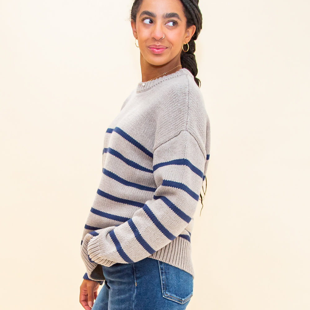 Boyfriend Stripe Sweater in Heather Taupe (8323545334011)