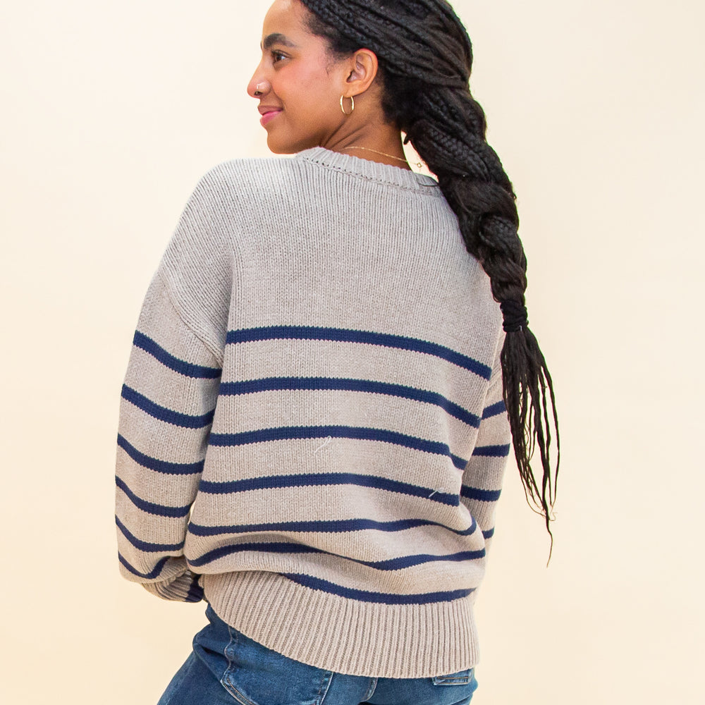 
                  
                    Boyfriend Stripe Sweater in Heather Taupe (8323545334011)
                  
                