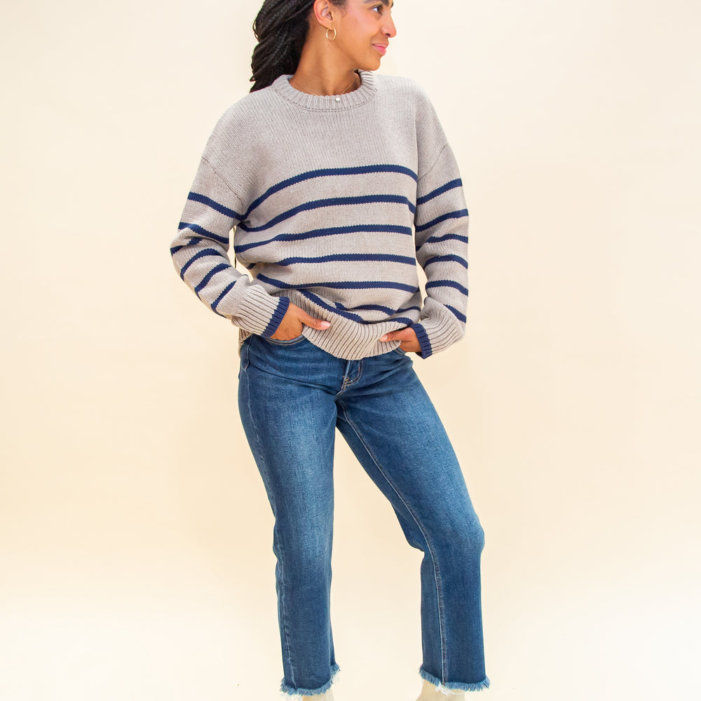 
                  
                    Boyfriend Stripe Sweater in Heather Taupe (8323545334011)
                  
                