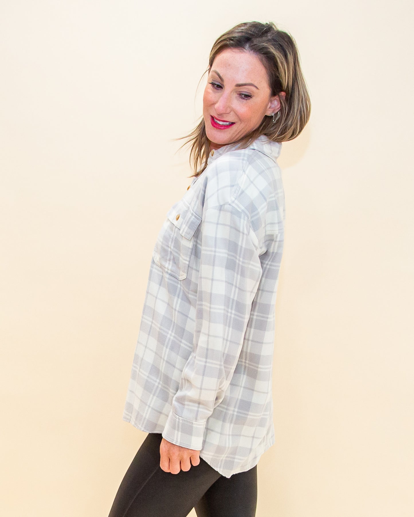 Fall Is Near Light Flannel Shacket in Heather Grey (8768867533051)