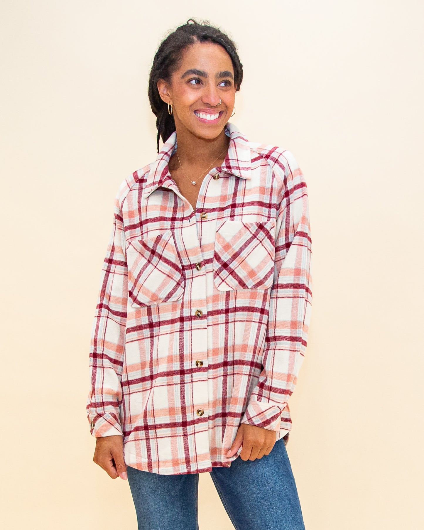 Pretty Please Plaid Top in Pink (8327186710779)