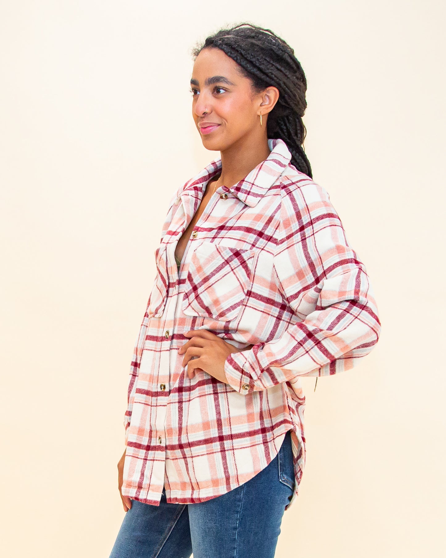 Pretty Please Plaid Top in Pink (8327186710779)