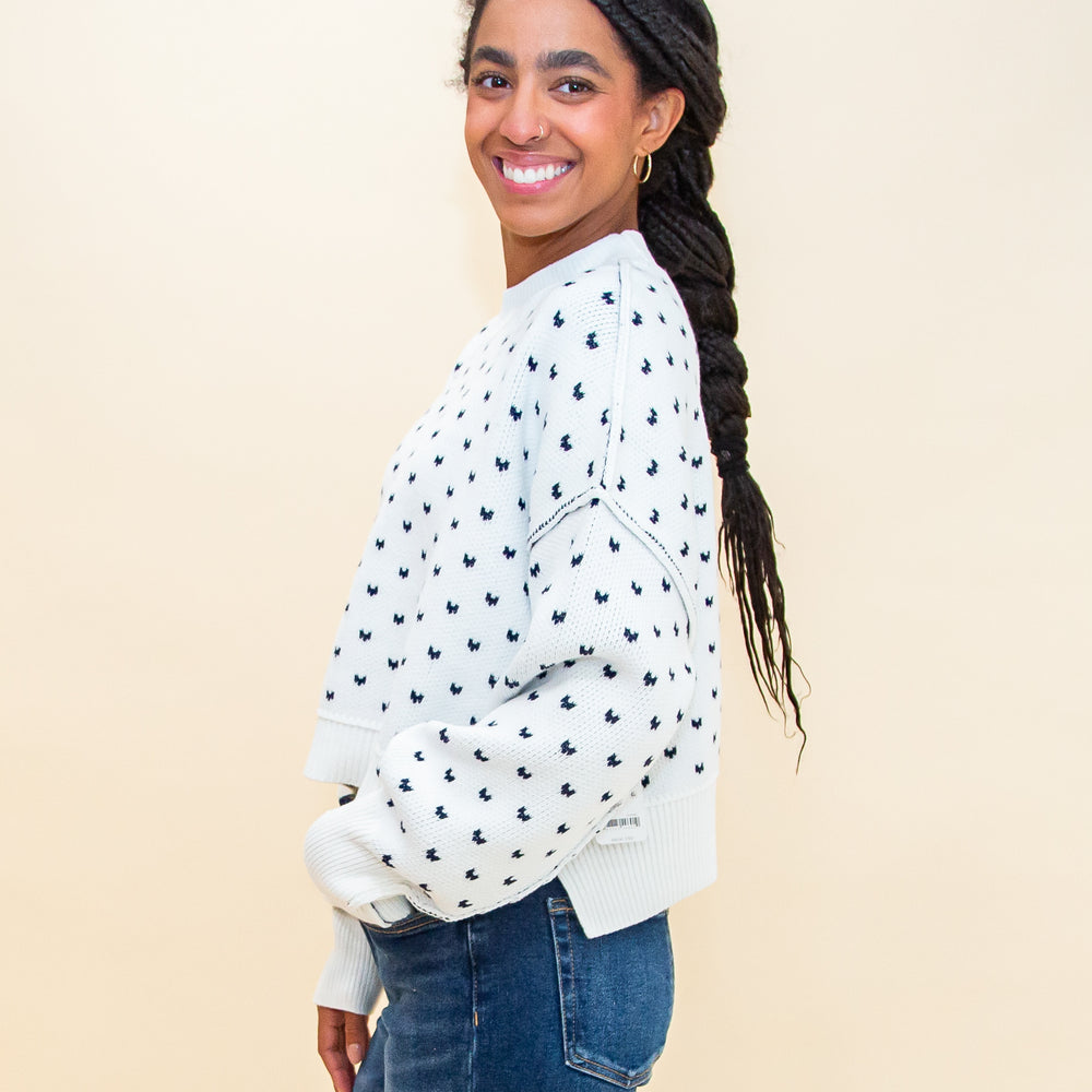 Pattern Easy Street Crop Pullover in White Navy (8642407497979)