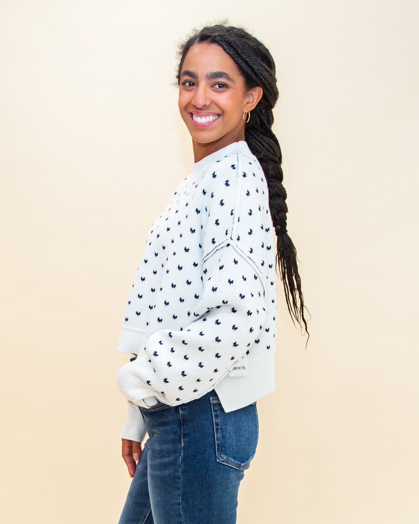 Pattern Easy Street Crop Pullover in White Navy (8642407497979)