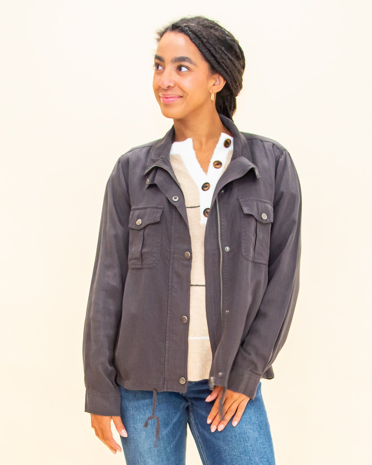 Cool Days Utility Jacket in Charcoal (8768867598587)