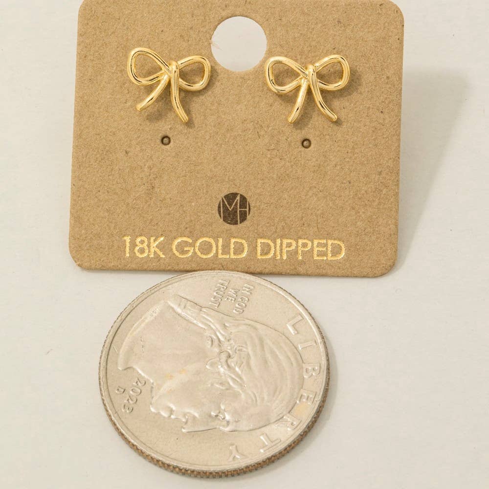 Gold Dipped Wire Ribbon Bow Stud Earrings: G (9090434367739)