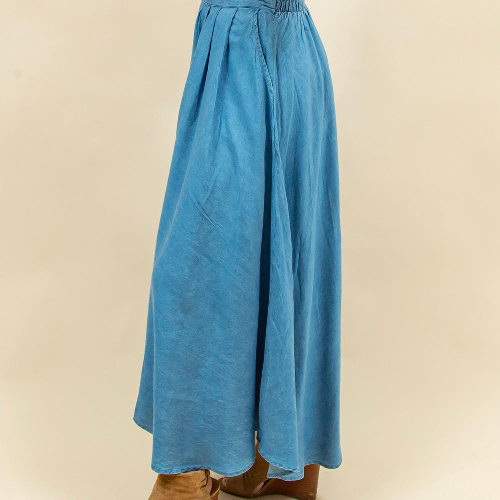 Drifting Away Midi Skirt in Chambray (8955518320891)