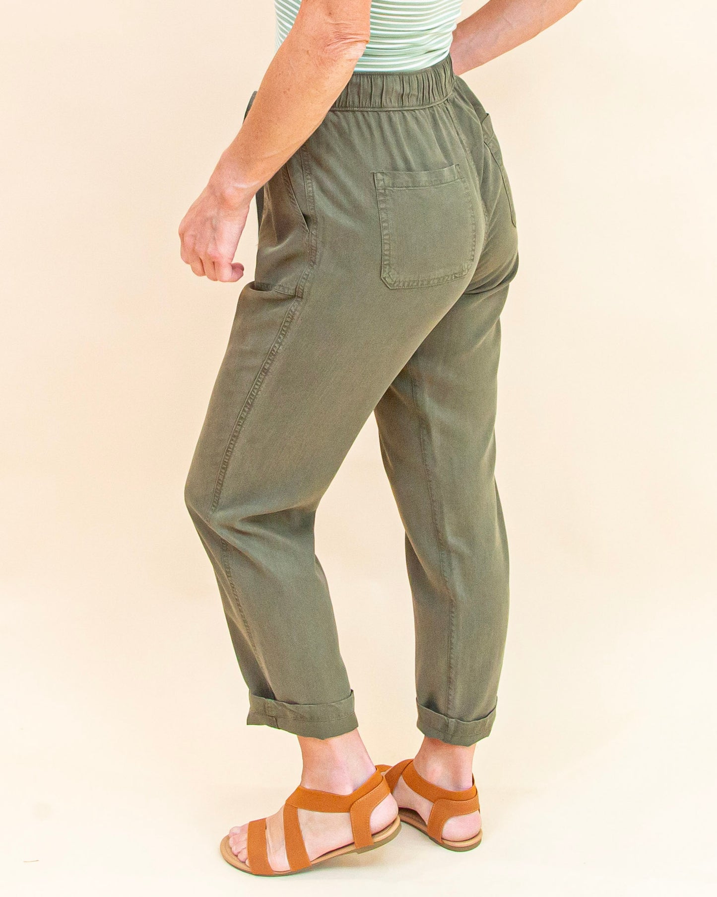 Talk About It Tapered Pants in Dark Olive (9065160835323)