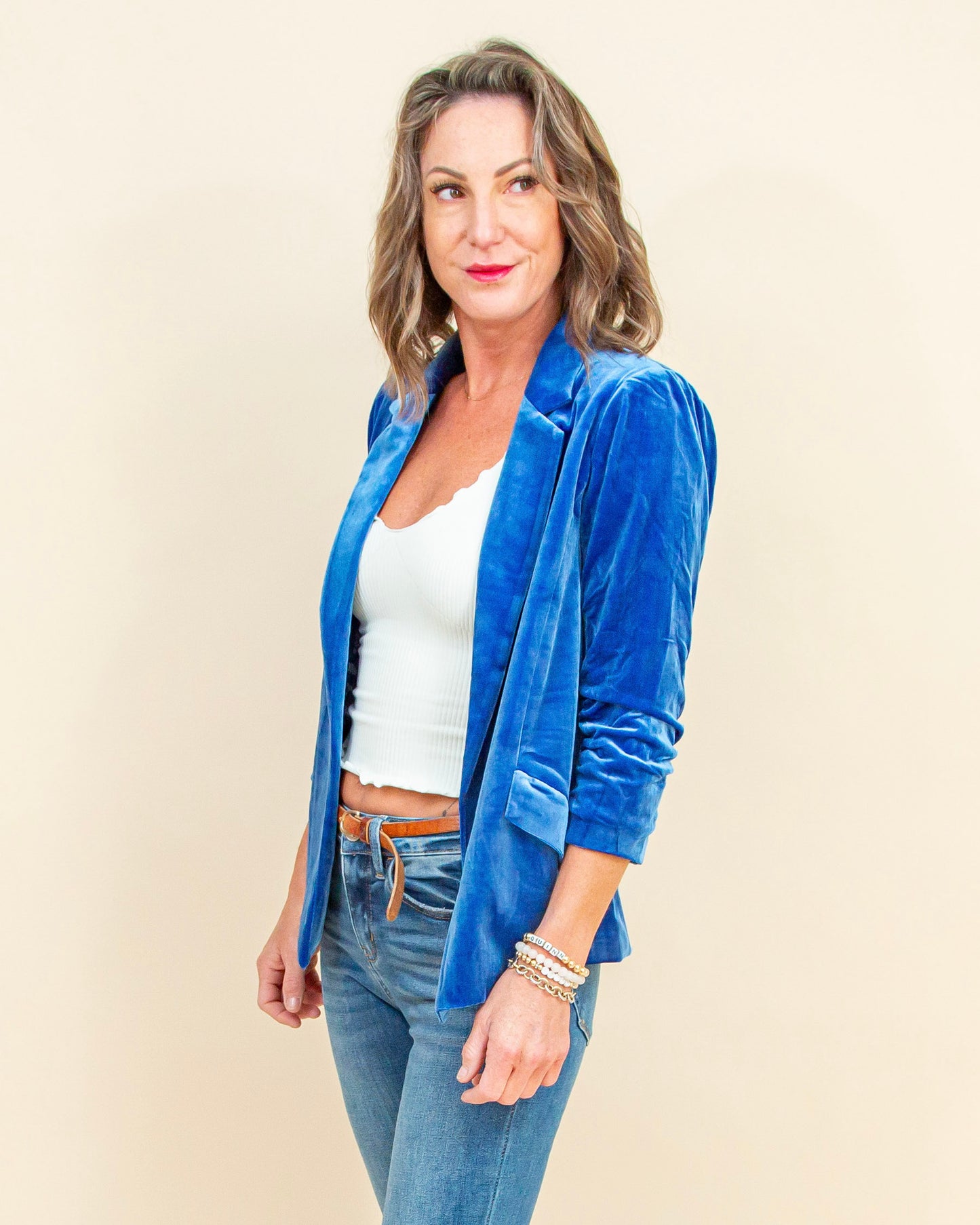 You're So Rare Velvet Blazer in Ocean Blue (9090309652731)