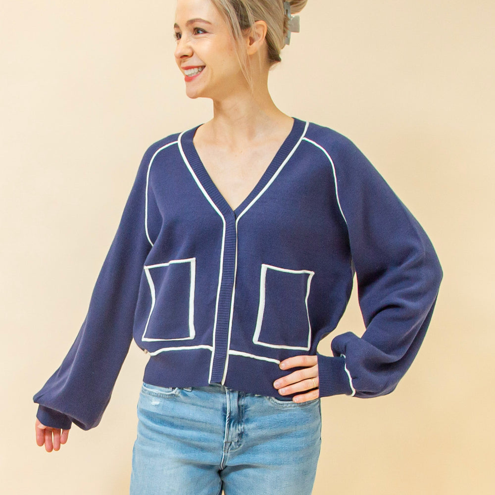 Cool Contrast Cardigan in Navy/White (8931699196155)