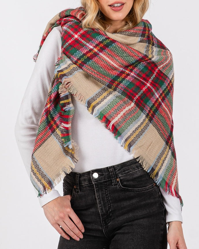 Beige Plaid Oblong Scarf (8852717469947)