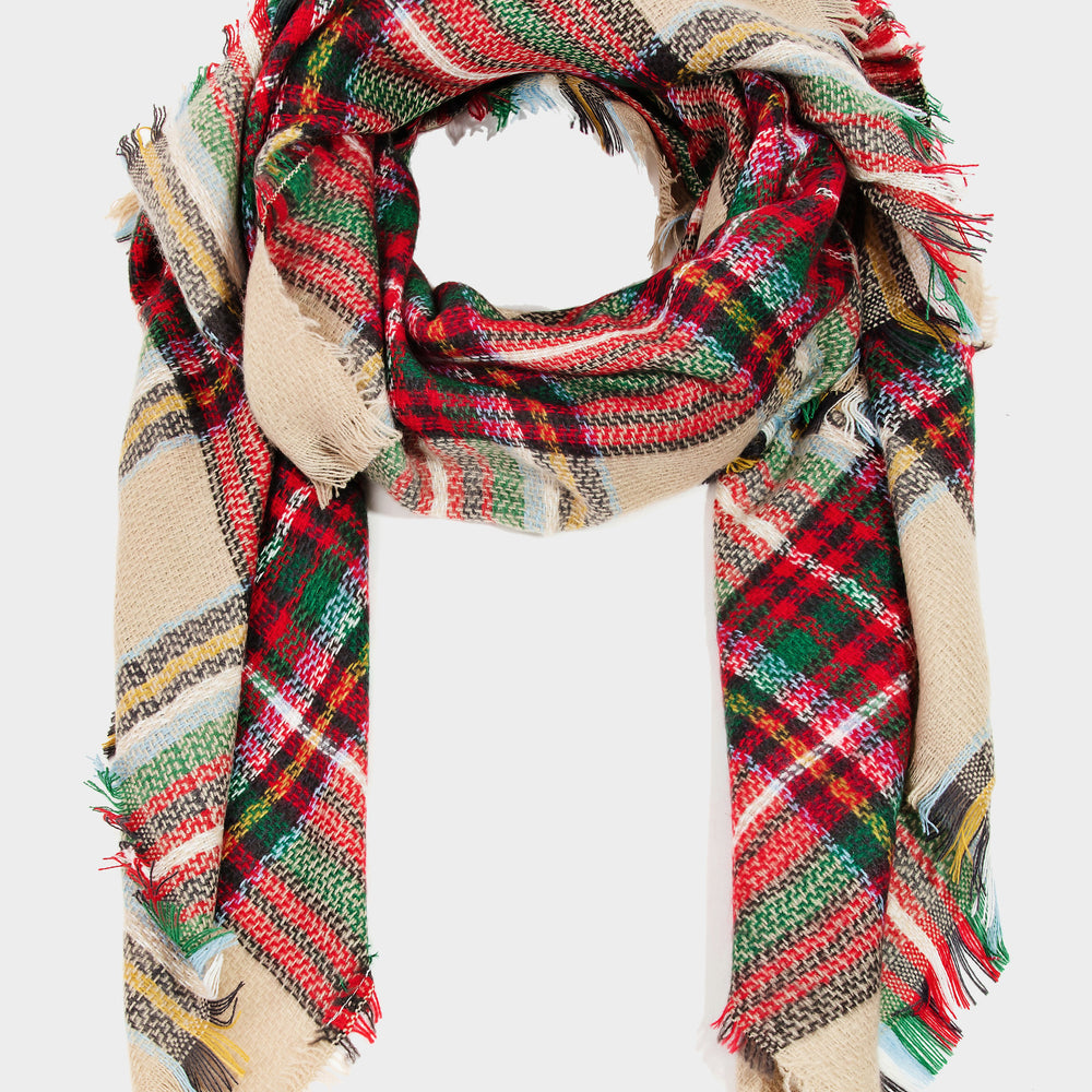 Beige Plaid Oblong Scarf (8852717469947)